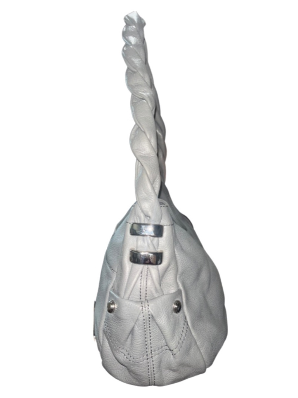 ✨$225! B. Makowsky Gray Pebbled Leather Hobo Bag Braided Strap Ruching✨ - Picture 9 of 14
